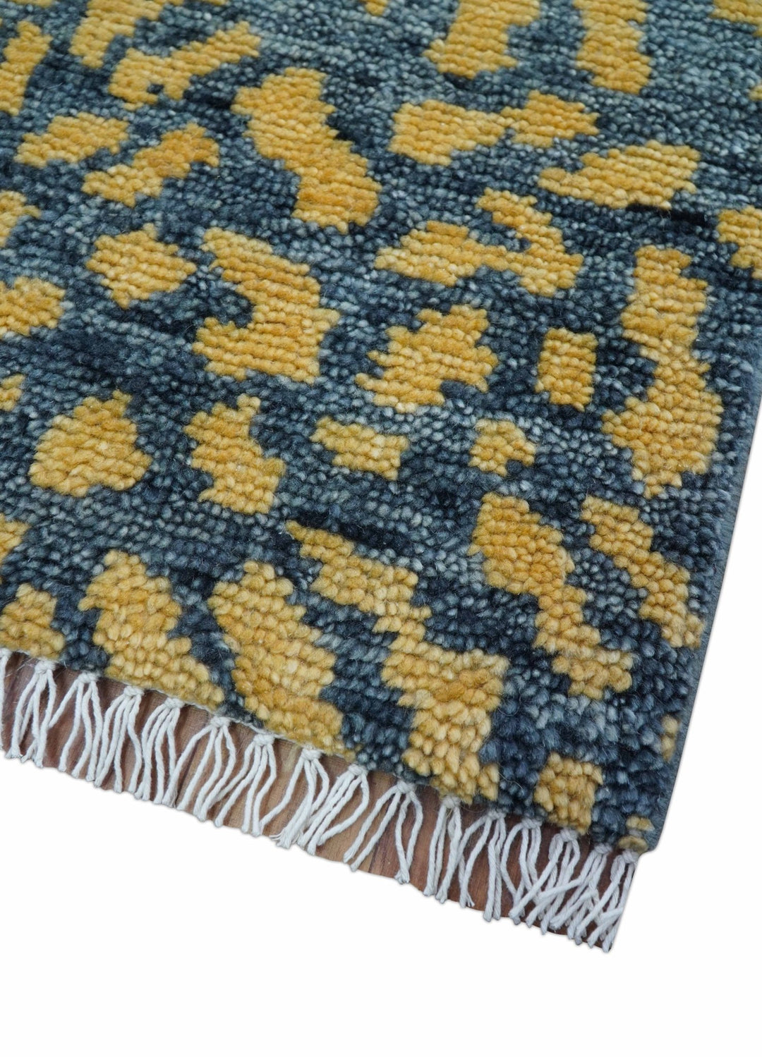 Leopard Animal Print Charcoal And Gold Hand Knotted Wool Rug - The Rug Decor