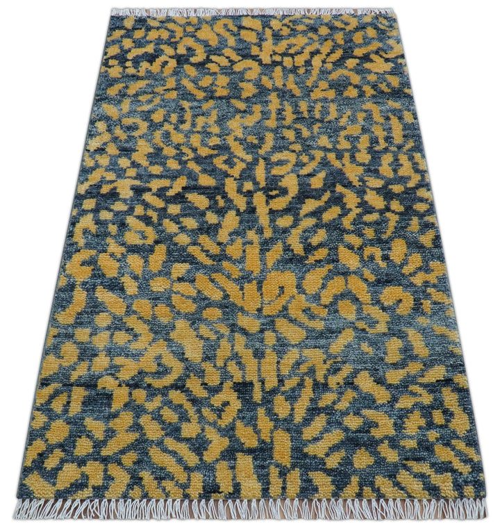 Leopard Animal Print Charcoal And Gold Hand Knotted Wool Rug - The Rug Decor