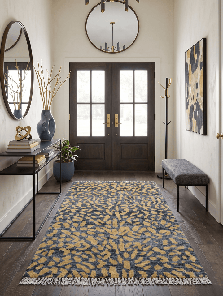Leopard Animal Print Charcoal And Gold Hand Knotted Wool Rug - The Rug Decor