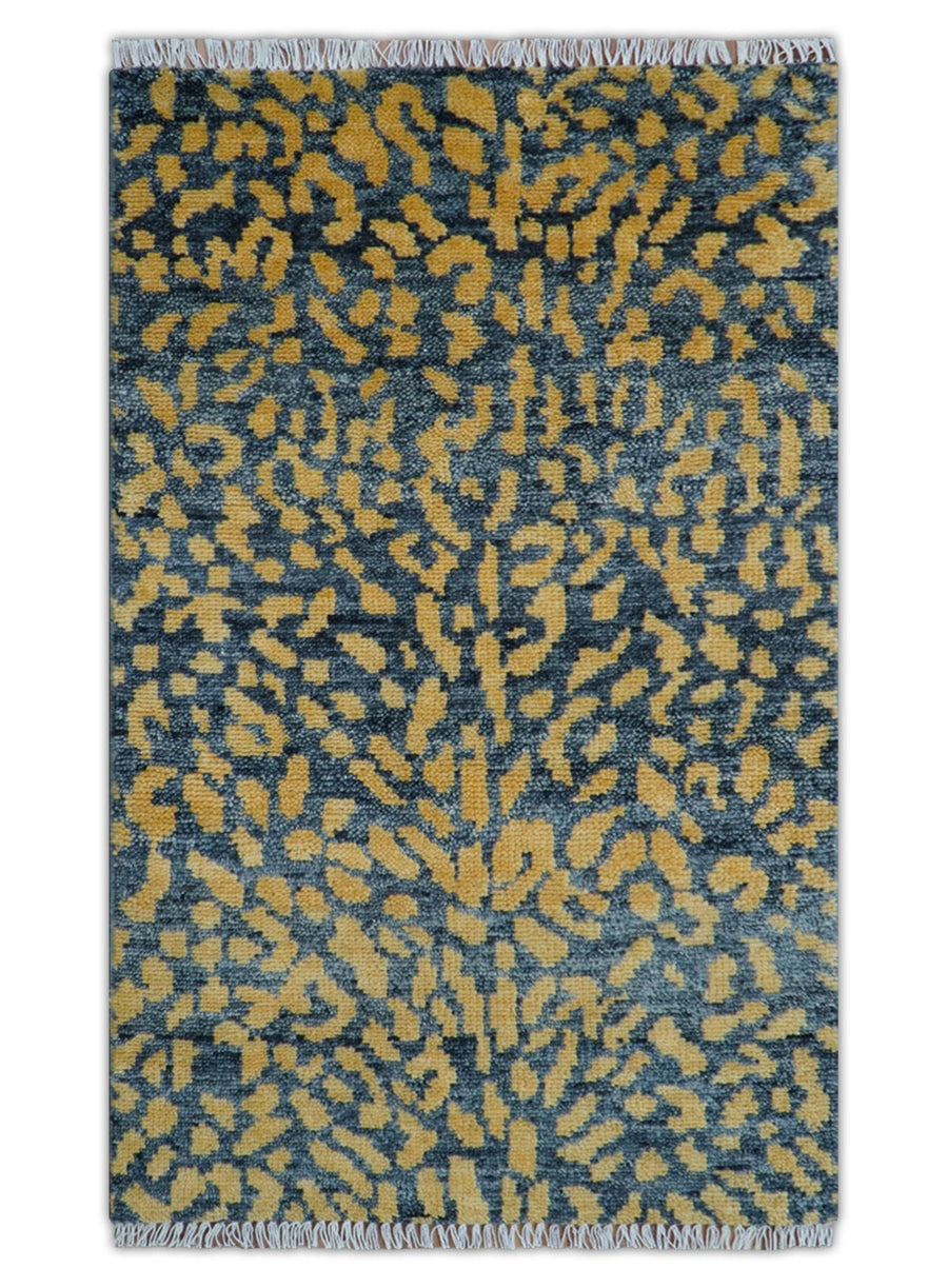 Leopard Animal Print Charcoal And Gold Hand Knotted Wool Rug - The Rug Decor
