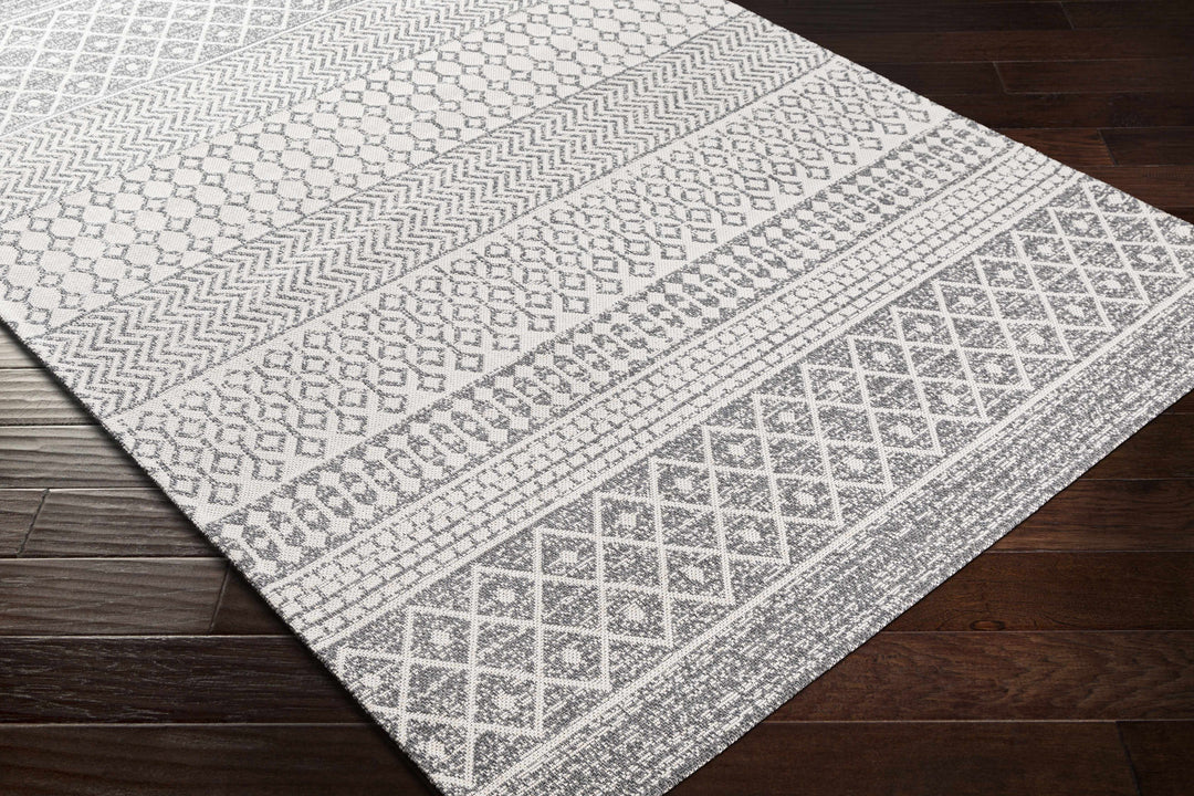 Lester Modern Geometrical Design Ivory And Charcoal Washable Area Rug