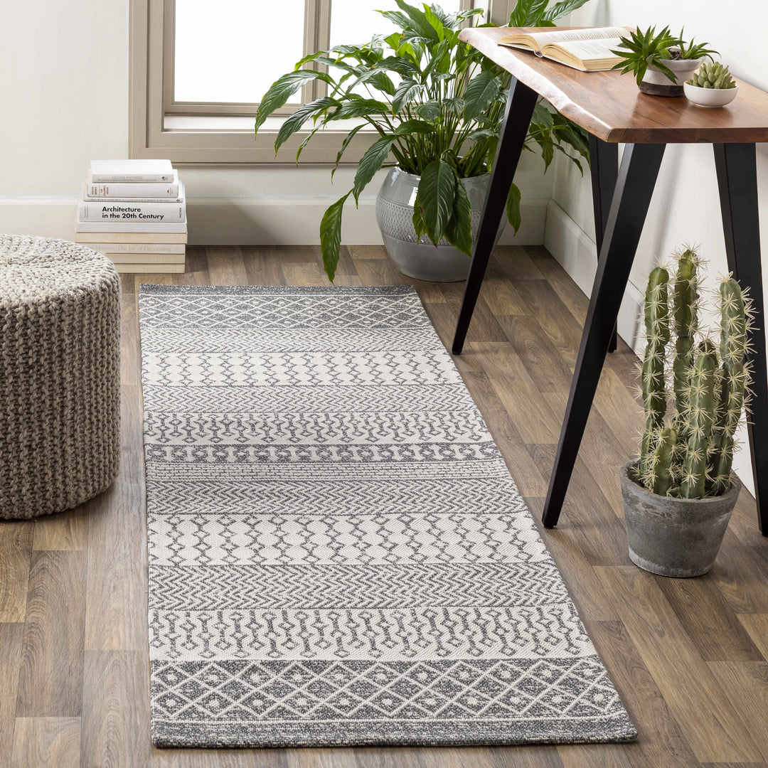 Lester Modern Geometrical Design Ivory And Charcoal Washable Area Rug