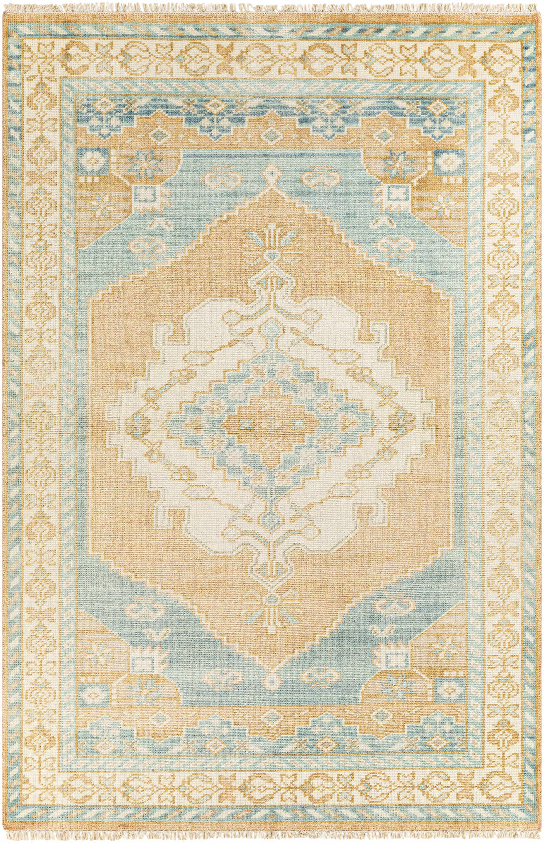 Ligayan Traditional Beige And Blue Hand Knotted Wool Rug