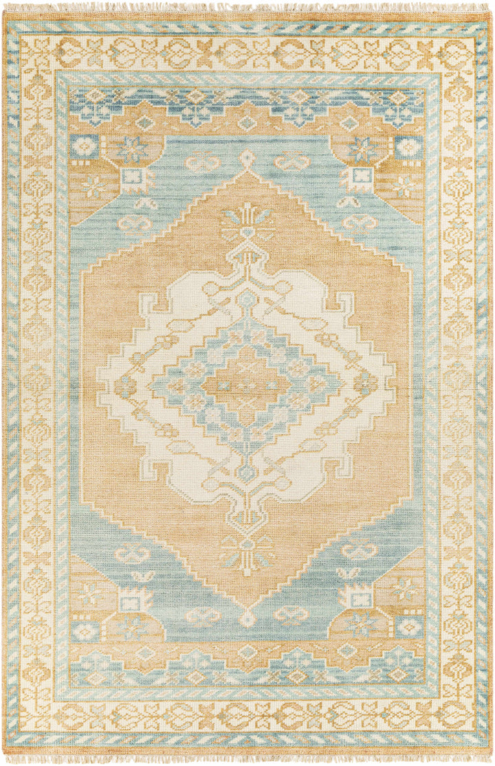Ligayan Traditional Beige And Blue Hand Knotted Wool Rug