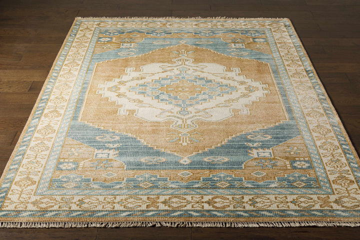 Ligayan Traditional Beige And Blue Hand Knotted Wool Rug