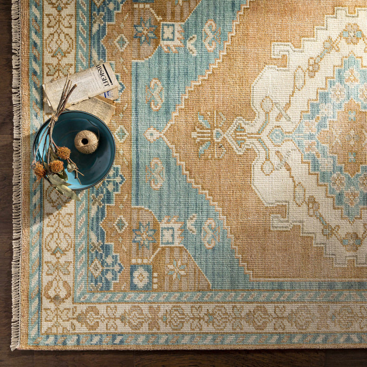 Ligayan Traditional Beige And Blue Hand Knotted Wool Rug