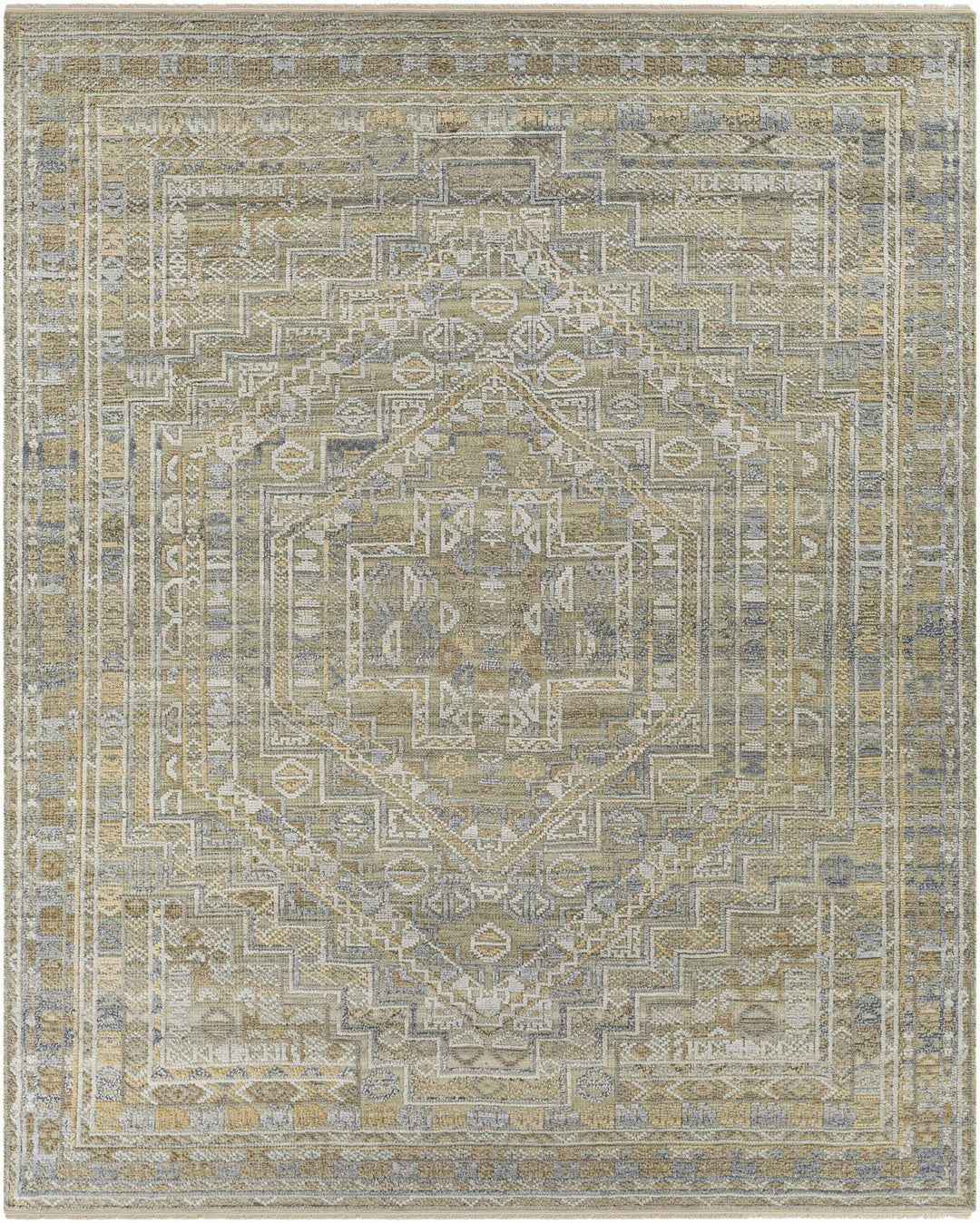 Ligao Traditional Style Olive And Gray Hand Knotted Area Rug - The Rug Decor