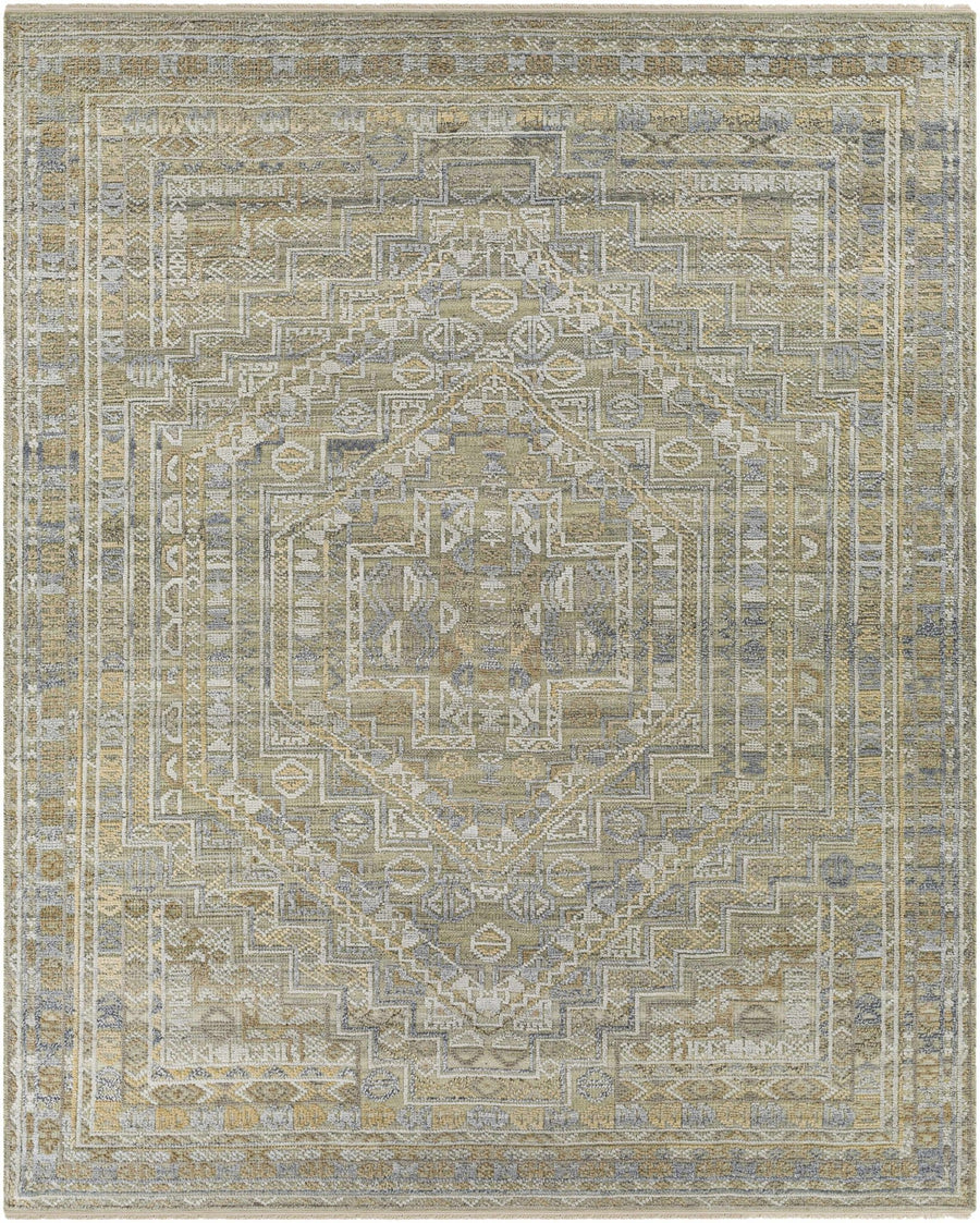 Ligao Traditional Style Olive And Gray Hand Knotted Area Rug - The Rug Decor