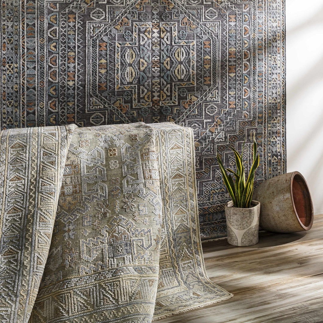 Ligao Traditional Style Olive And Gray Hand Knotted Area Rug - The Rug Decor