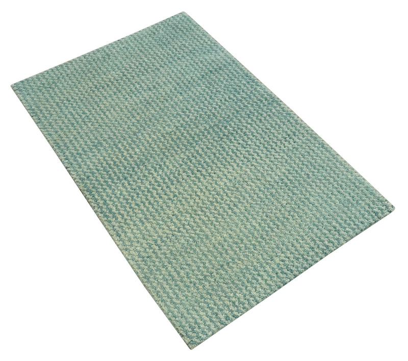 Light Blue and Beige Stripes Design Contemporary Custom Made wool Area Rug - The Rug Decor