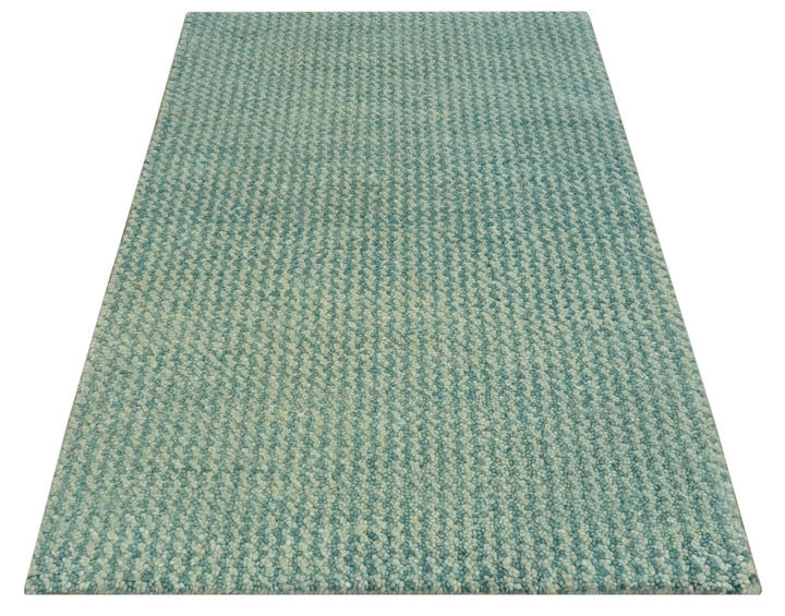 Light Blue and Beige Stripes Design Contemporary Custom Made wool Area Rug - The Rug Decor