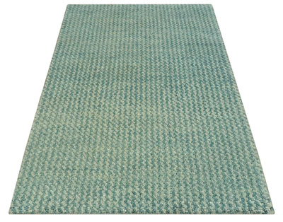 Light Blue and Beige Stripes Design Contemporary Custom Made wool Area Rug - The Rug Decor