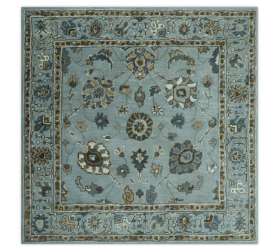 Light Blue, Beige and Gray Traditional Oriental Oushak Hand Tufted Custom Made wool Area Rug - The Rug Decor