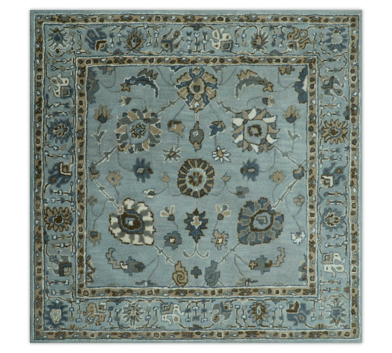Light Blue, Beige and Gray Traditional Oriental Oushak Hand Tufted Custom Made wool Area Rug - The Rug Decor