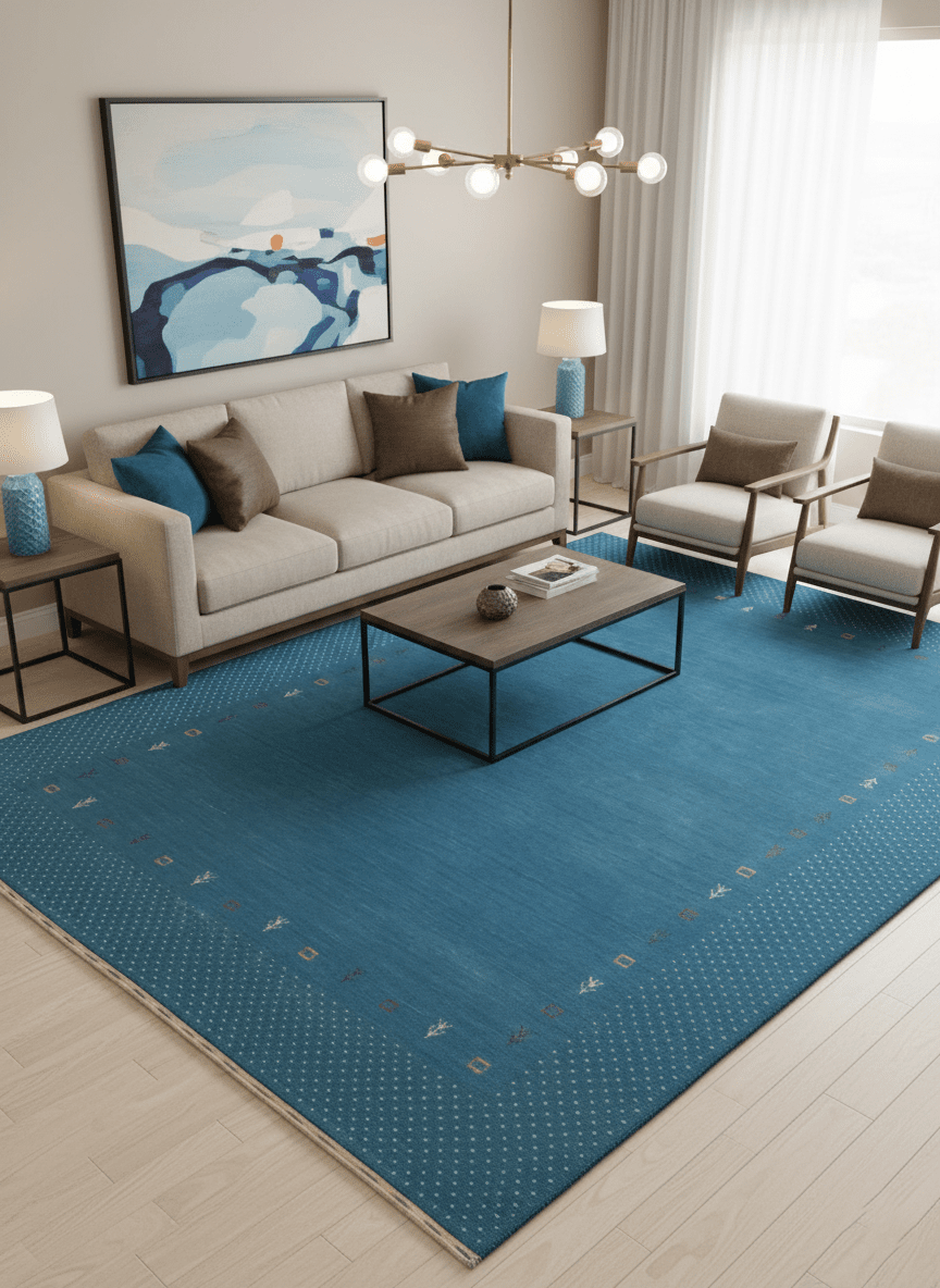 Light Blue Contemporary Gabbeh Border Design Hand Loomed Wool Area Rug - The Rug Decor