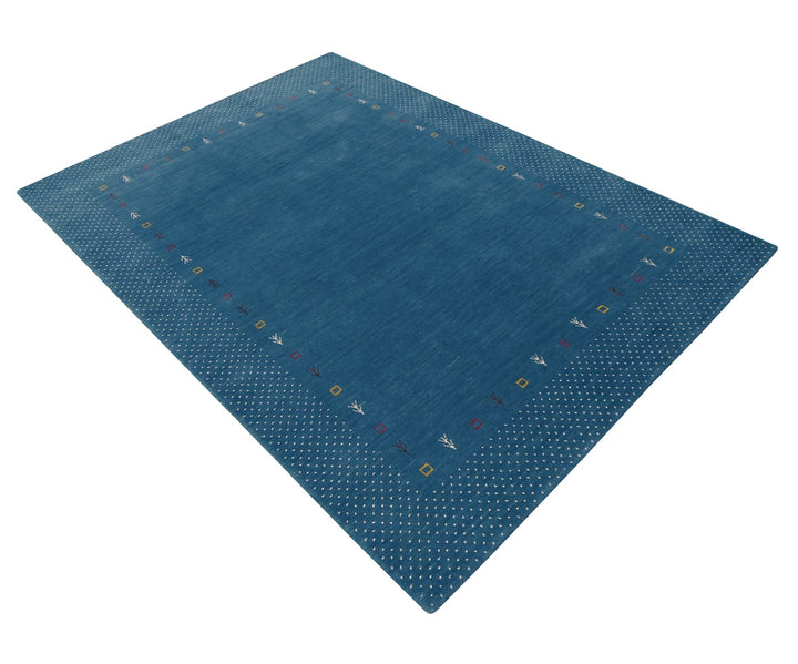 Light Blue Contemporary Gabbeh Border Design Hand Loomed Wool Area Rug - The Rug Decor