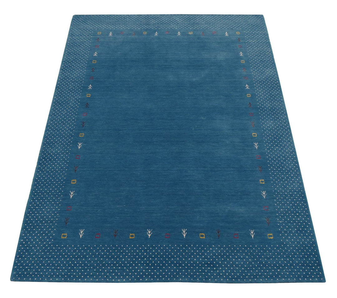 Light Blue Contemporary Gabbeh Border Design Hand Loomed Wool Area Rug - The Rug Decor