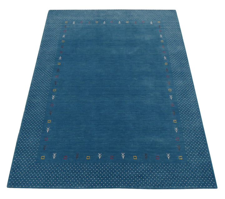 Light Blue Contemporary Gabbeh Border Design Hand Loomed Wool Area Rug - The Rug Decor