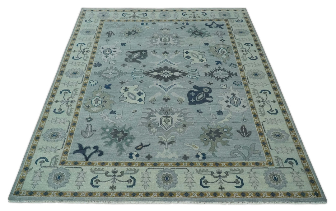 Light Blue Hand knotted Traditional Oushak Multi Size wool Area Rug - The Rug Decor