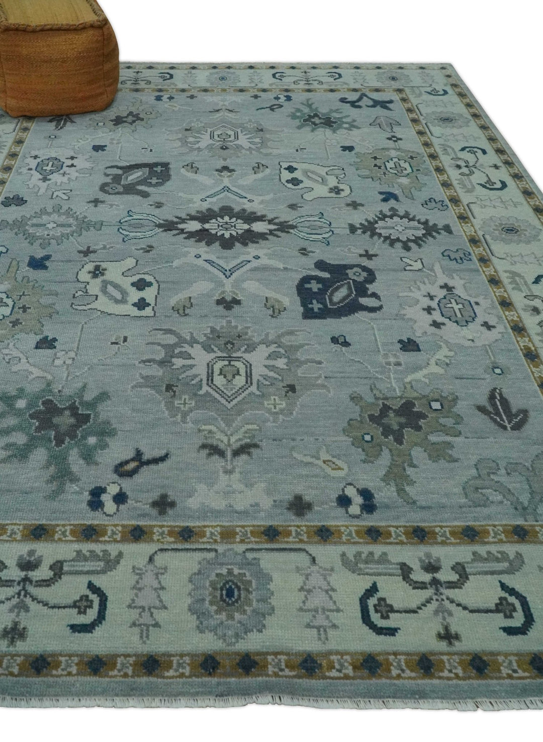 Light Blue Hand knotted Traditional Oushak Multi Size wool Area Rug - The Rug Decor