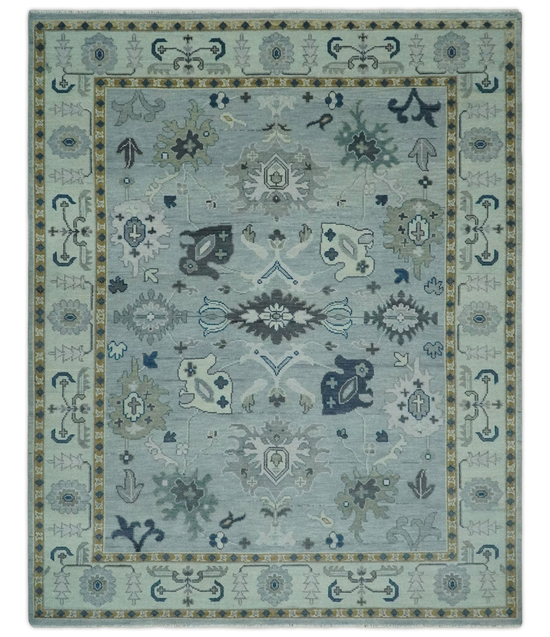 Light Blue Hand knotted Traditional Oushak Multi Size wool Area Rug - The Rug Decor