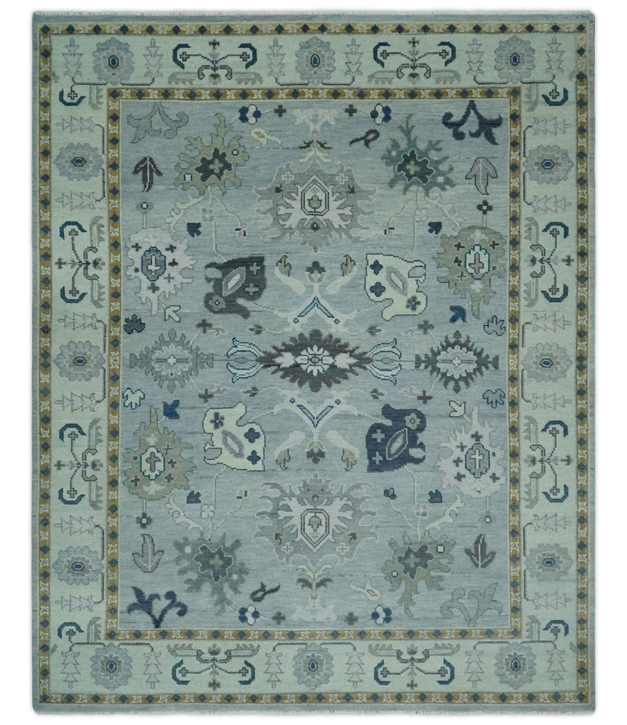 Light Blue Hand knotted Traditional Oushak Multi Size wool Area Rug - The Rug Decor