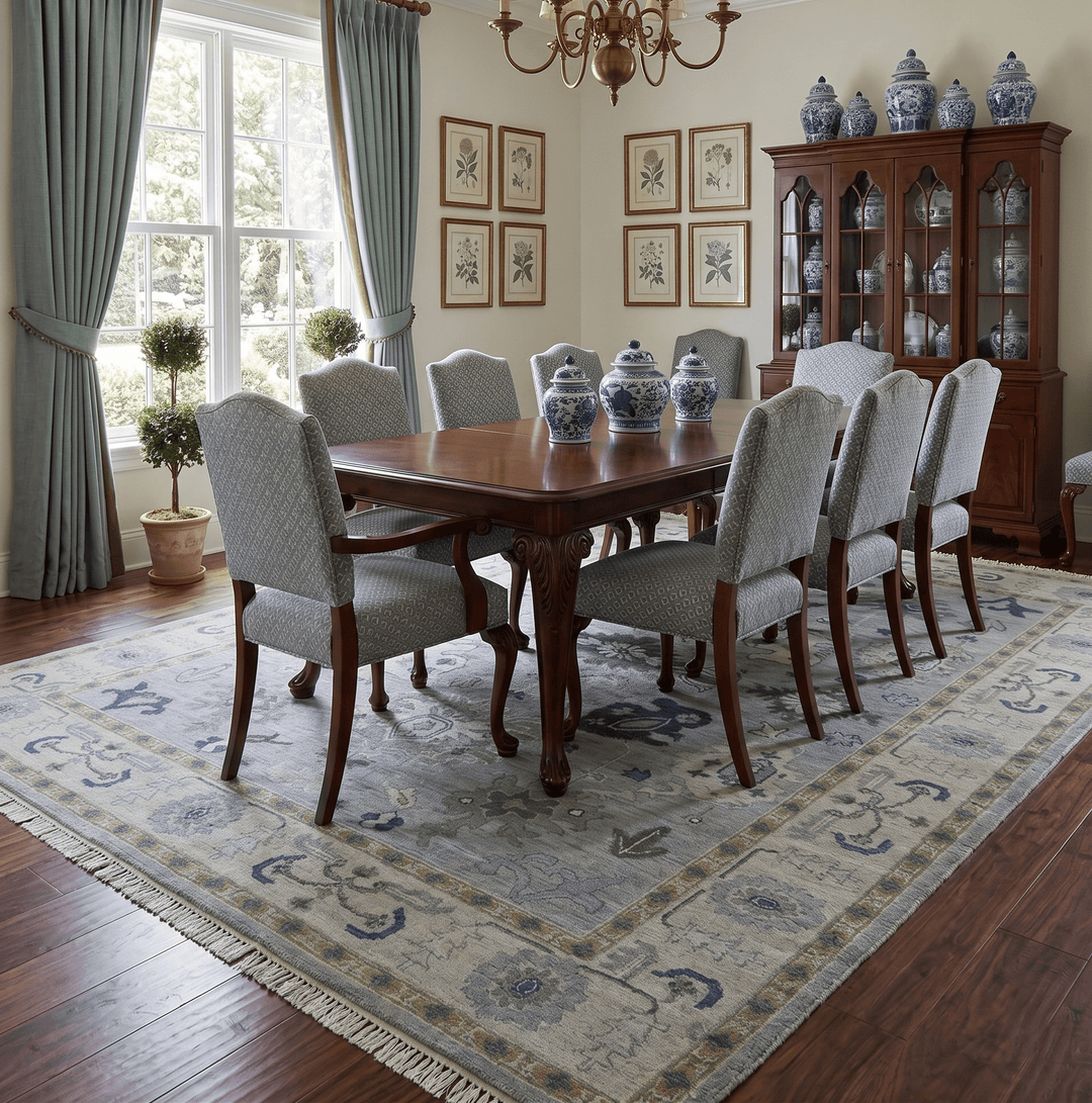 Light Blue Hand knotted Traditional Oushak Multi Size wool Area Rug - The Rug Decor