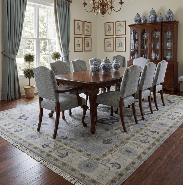 Light Blue Hand knotted Traditional Oushak Multi Size wool Area Rug - The Rug Decor
