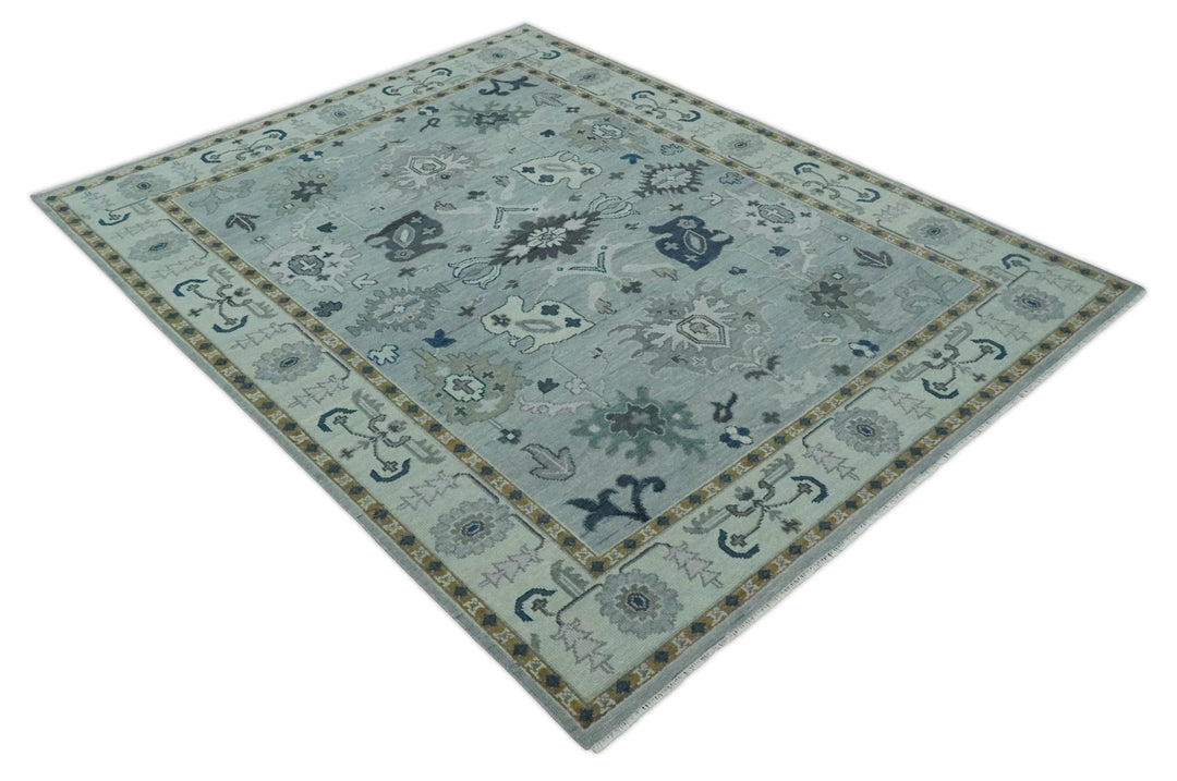 Light Blue Hand knotted Traditional Oushak Multi Size wool Area Rug - The Rug Decor