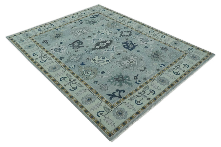 Light Blue Hand knotted Traditional Oushak Multi Size wool Area Rug - The Rug Decor