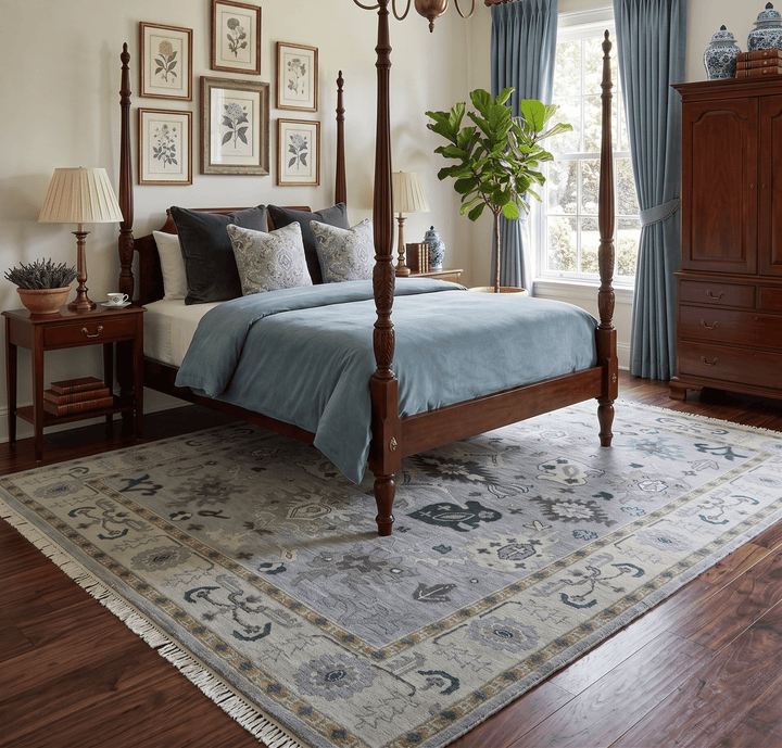 Light Blue Hand knotted Traditional Oushak Multi Size wool Area Rug - The Rug Decor