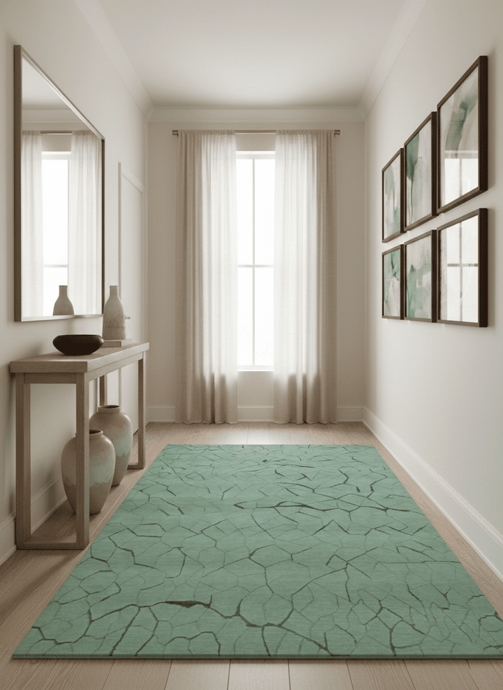 Light Green and Charcoal Hand loom Modern Crack Design 5x8 Wool and Art Silk Area Rug - The Rug Decor