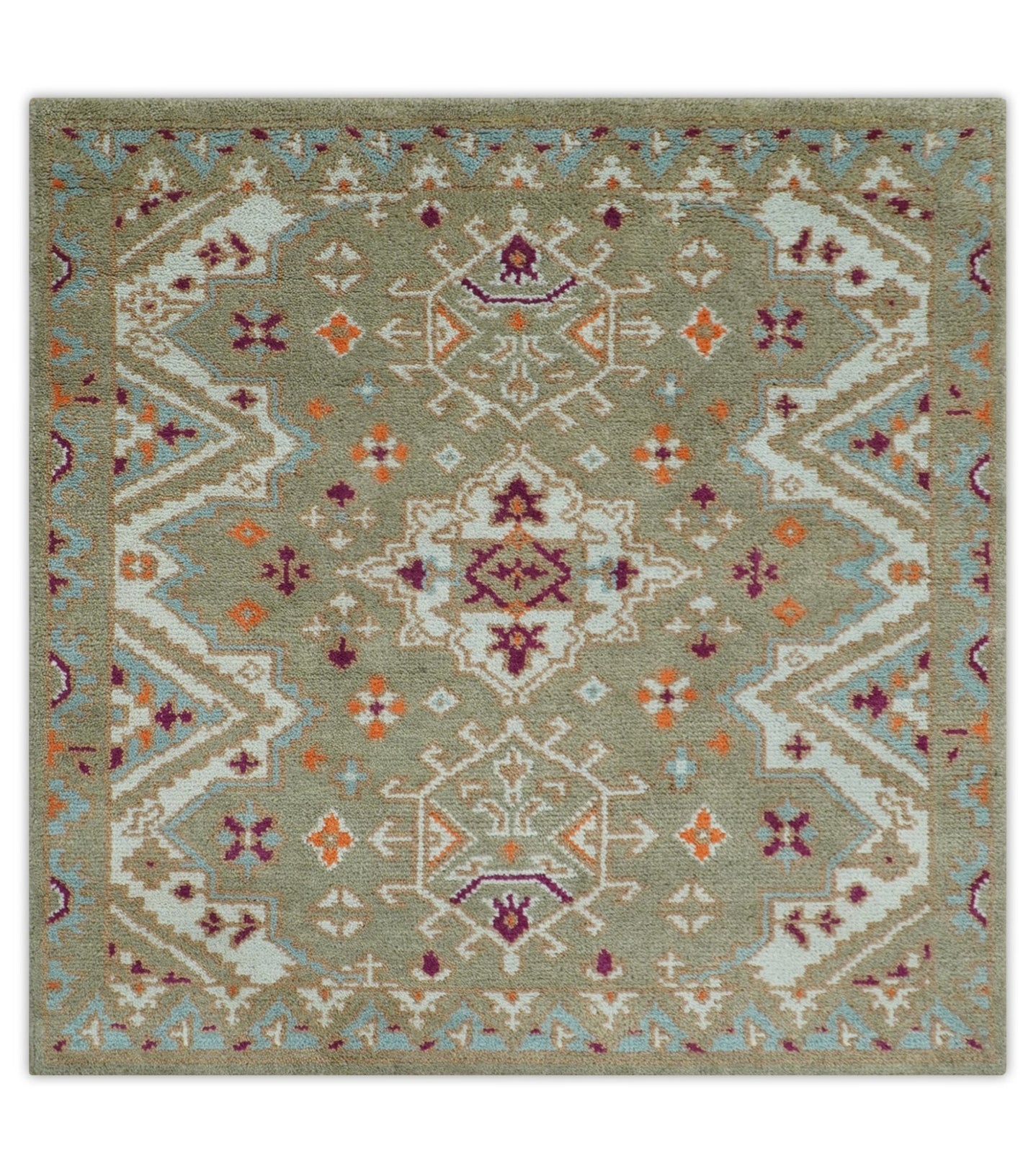 Light Green, Ivory and Maroon Traditional Hand knotted Custom Made wool Area Rug - The Rug Decor