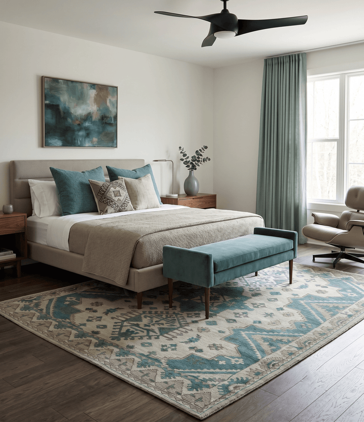 Light green, Teal and Charcoal Traditional Hand Knotted Custom Made wool Area Rug - The Rug Decor