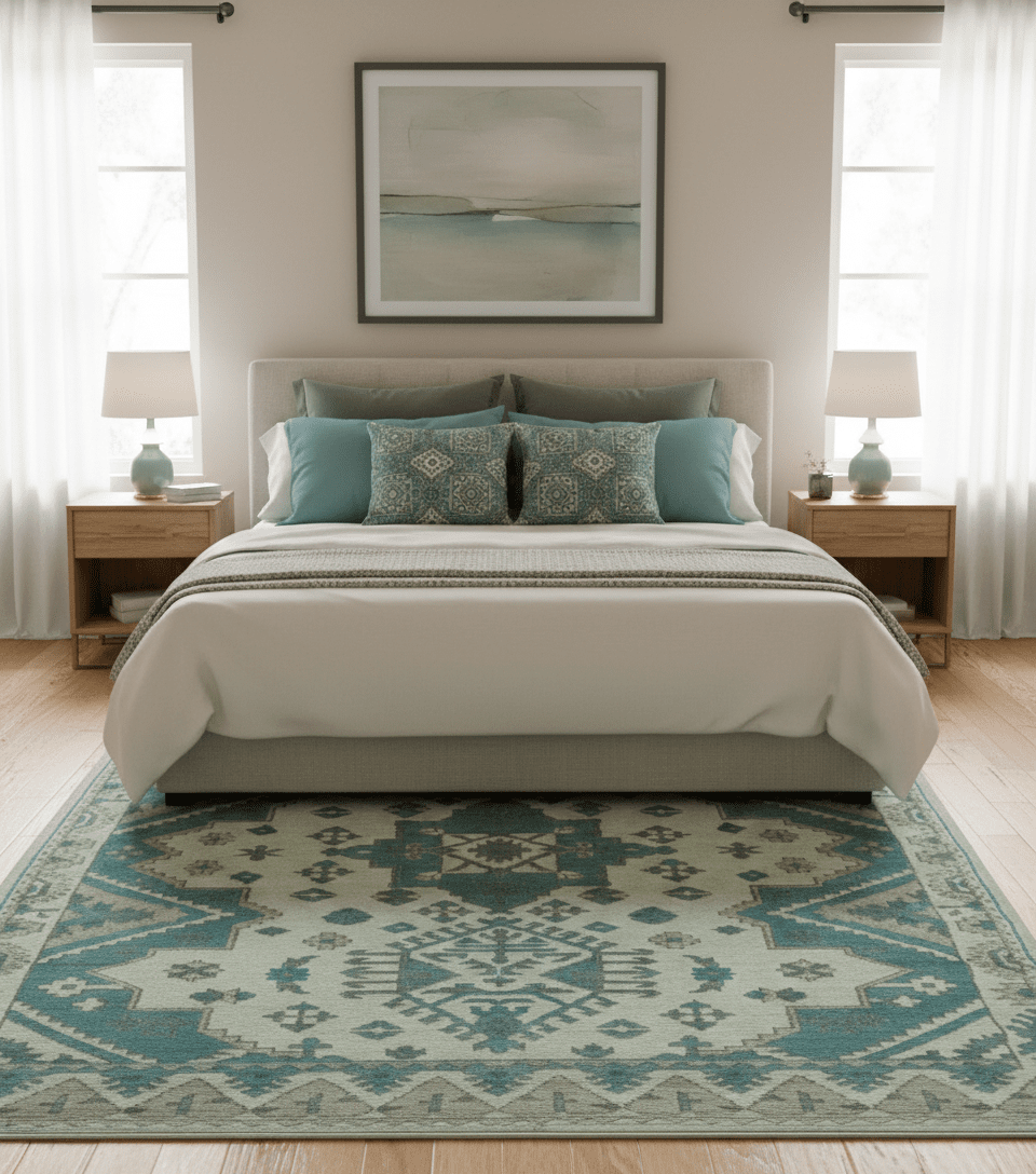 Light green, Teal and Charcoal Traditional Hand Knotted Custom Made wool Area Rug - The Rug Decor