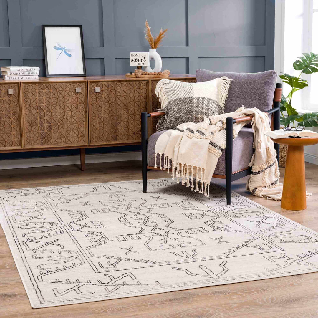 Light Peach and Charcoal Tribal Design Contemporary Area Rug - The Rug Decor