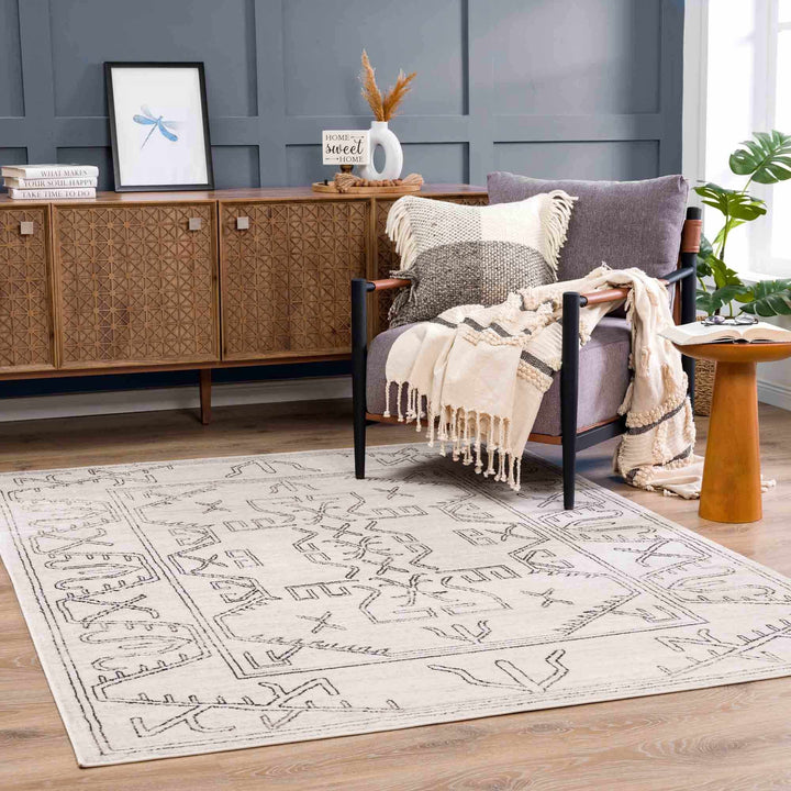 Light Peach and Charcoal Tribal Design Contemporary Area Rug - The Rug Decor