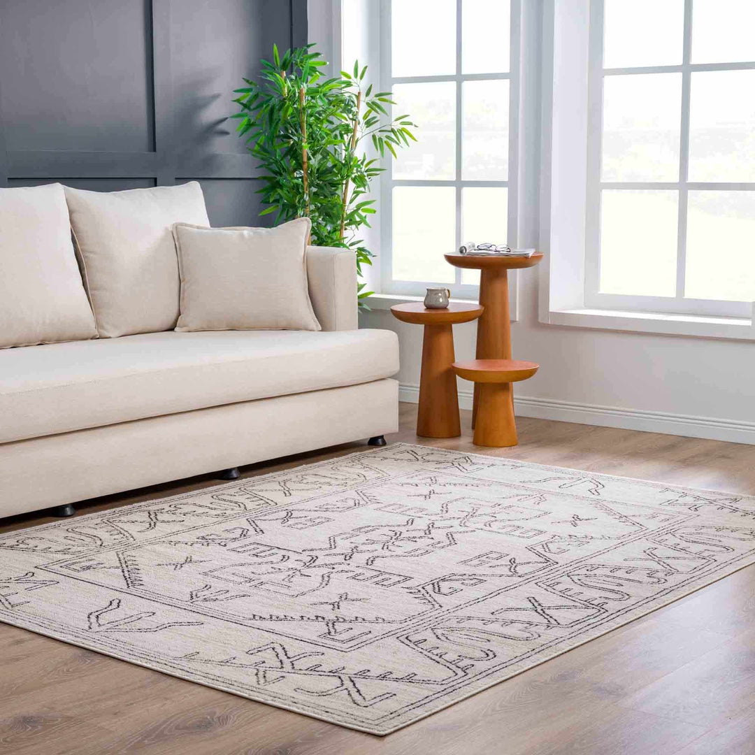 Light Peach and Charcoal Tribal Design Contemporary Area Rug - The Rug Decor