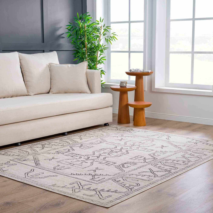Light Peach and Charcoal Tribal Design Contemporary Area Rug - The Rug Decor