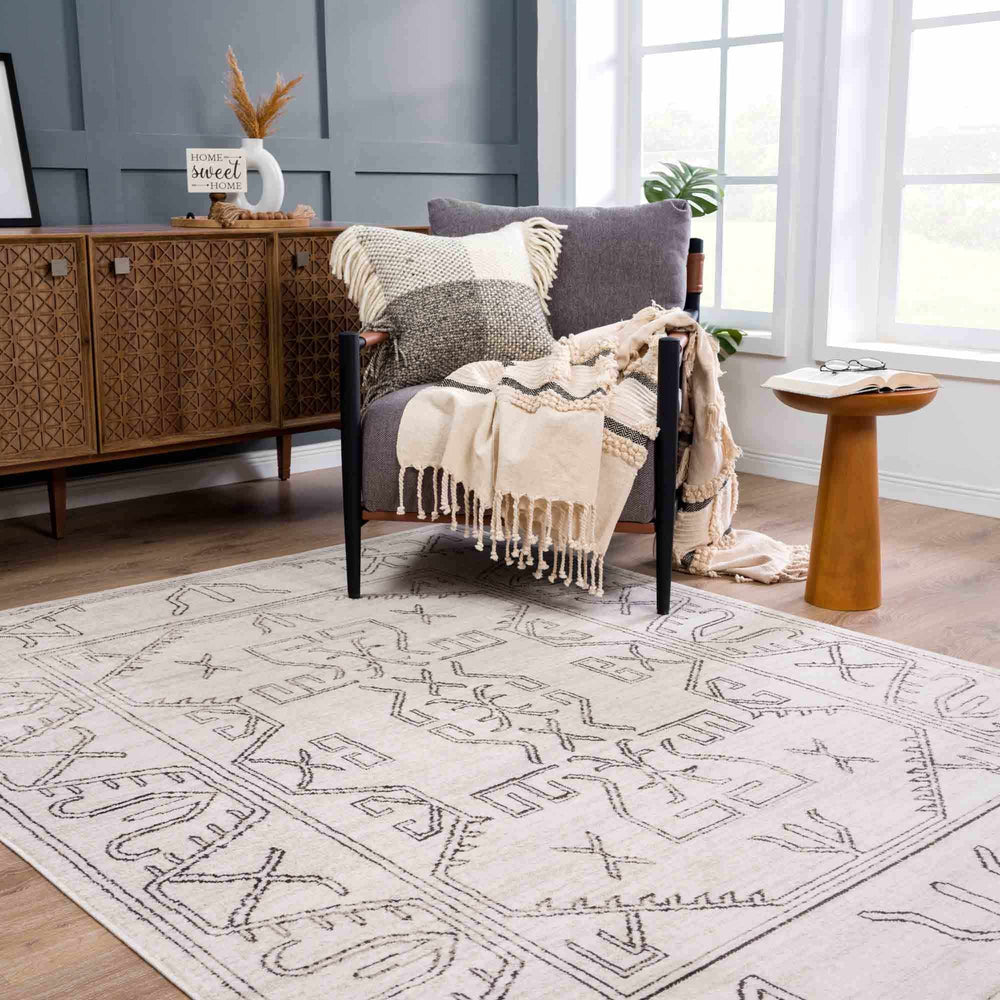 Light Peach and Charcoal Tribal Design Contemporary Area Rug - The Rug Decor
