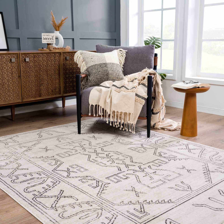 Light Peach and Charcoal Tribal Design Contemporary Area Rug - The Rug Decor