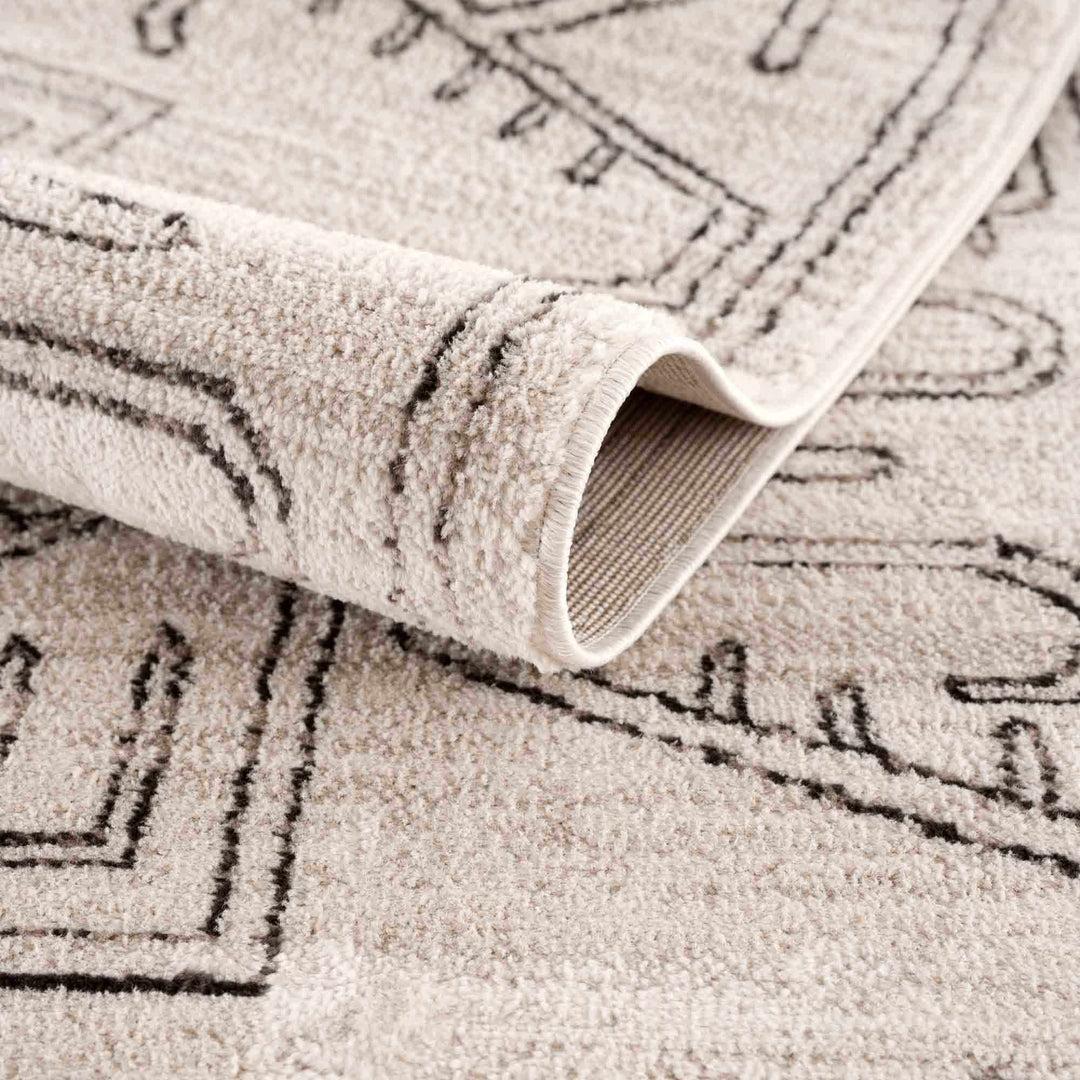 Light Peach and Charcoal Tribal Design Contemporary Area Rug - The Rug Decor