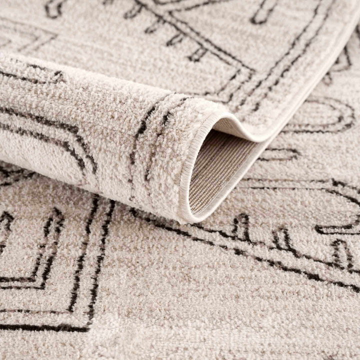 Light Peach and Charcoal Tribal Design Contemporary Area Rug - The Rug Decor
