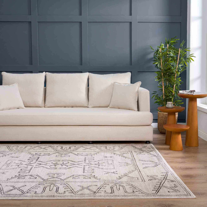 Light Peach and Charcoal Tribal Design Contemporary Area Rug - The Rug Decor