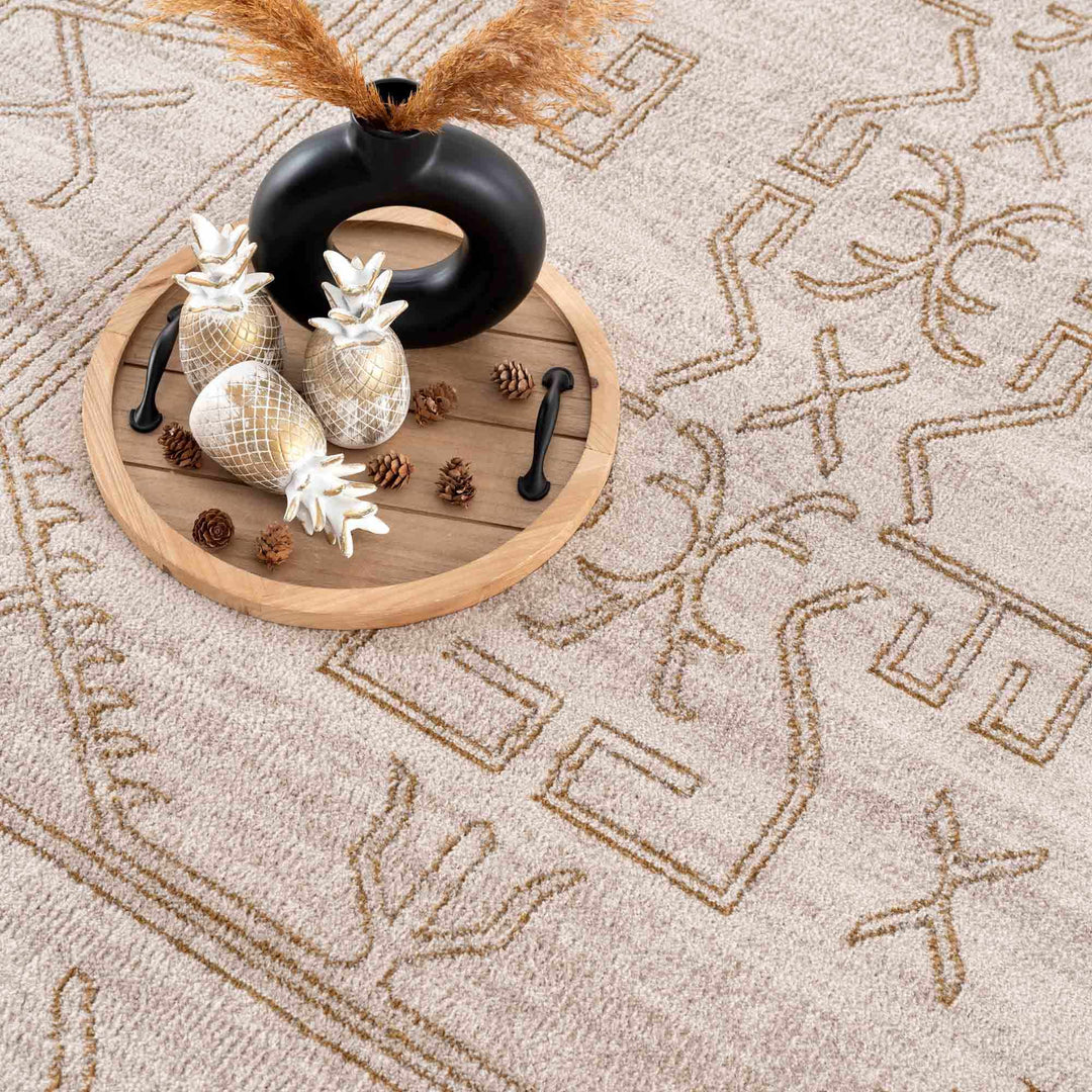 Light Peach and Gold Contemporary Tribal Design Area Rug - The Rug Decor