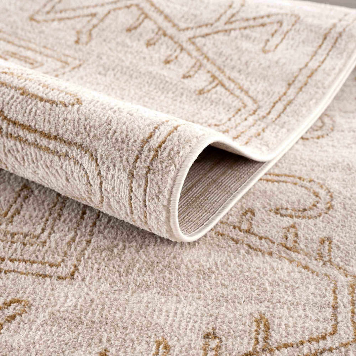 Light Peach and Gold Contemporary Tribal Design Area Rug - The Rug Decor