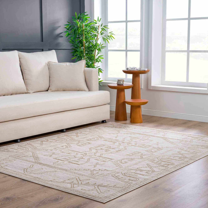 Light Peach and Gold Contemporary Tribal Design Area Rug - The Rug Decor