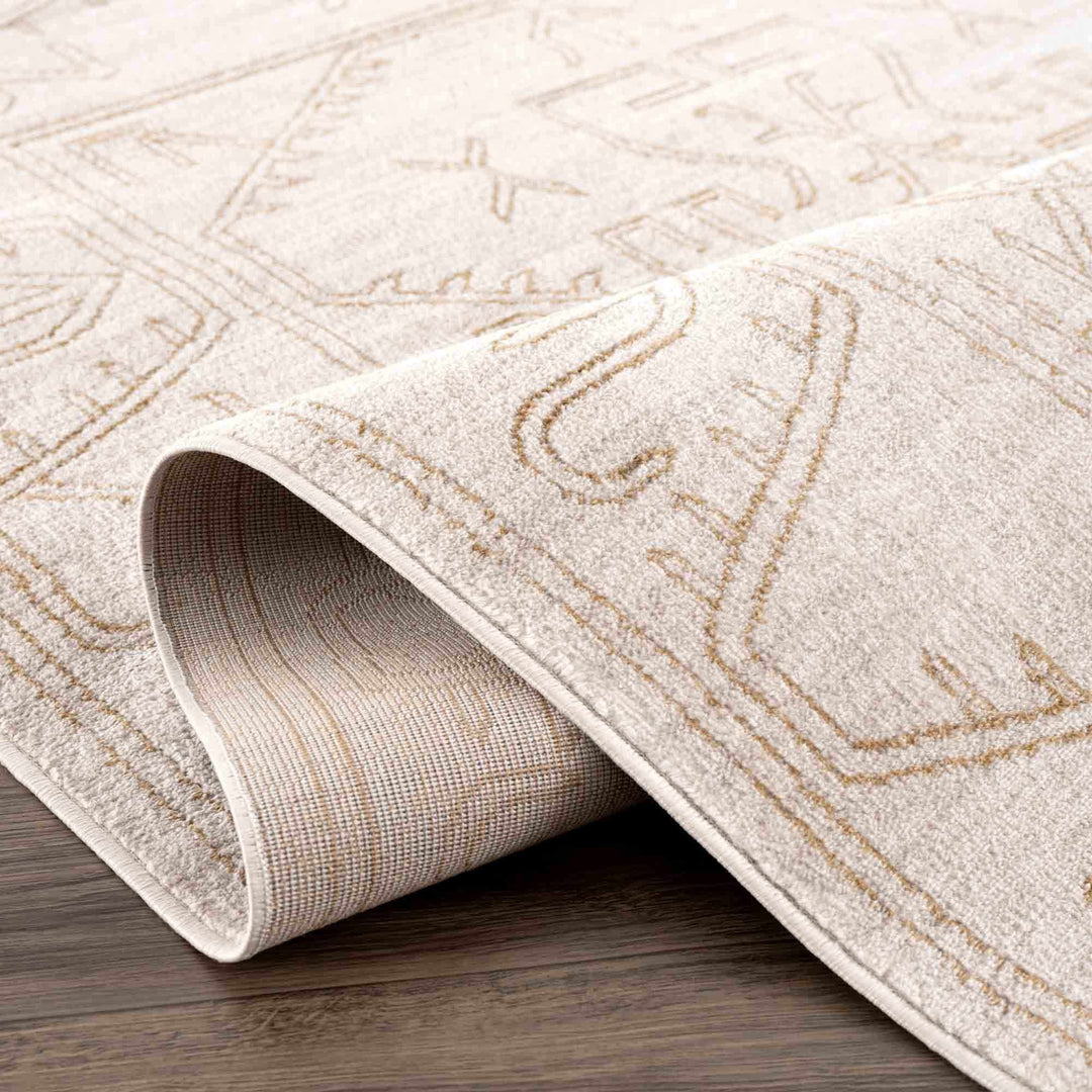 Light Peach and Gold Contemporary Tribal Design Area Rug - The Rug Decor