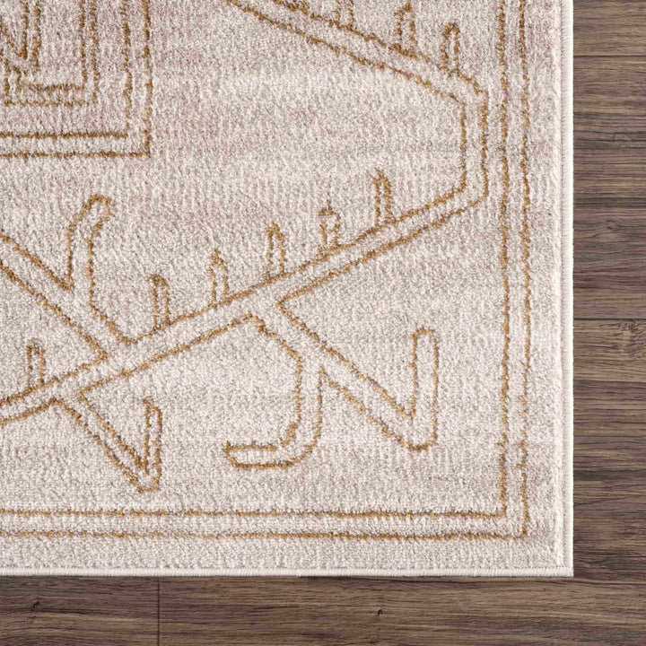 Light Peach and Gold Contemporary Tribal Design Area Rug - The Rug Decor