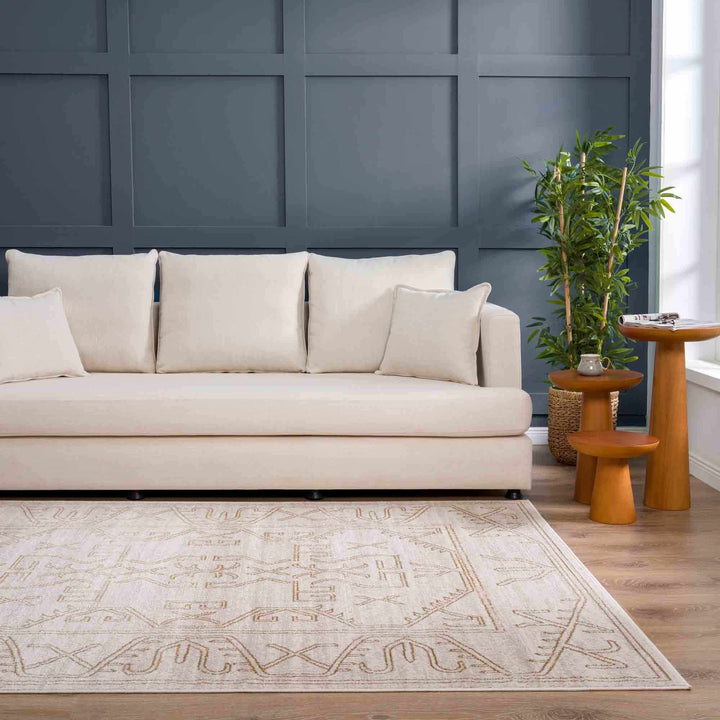 Light Peach and Gold Contemporary Tribal Design Area Rug - The Rug Decor
